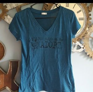 Dog V-neck tee- "For pitty's sake, ADOPT."